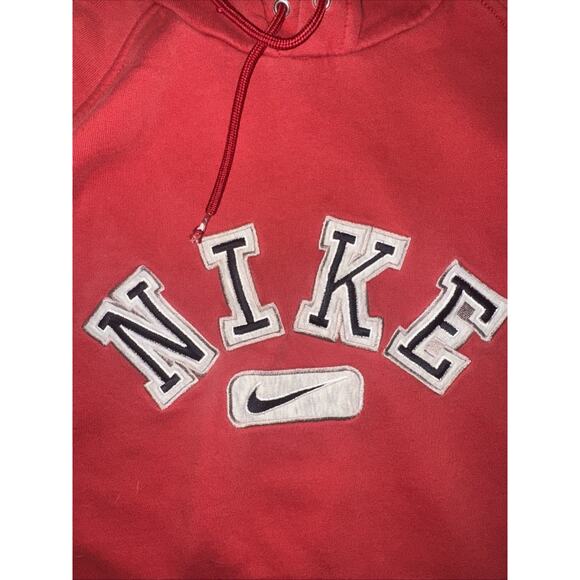 Vintage Nike Silver Tag Embroidered Swoosh Hoodie Red Large 22x27 - Picture 2 of 6